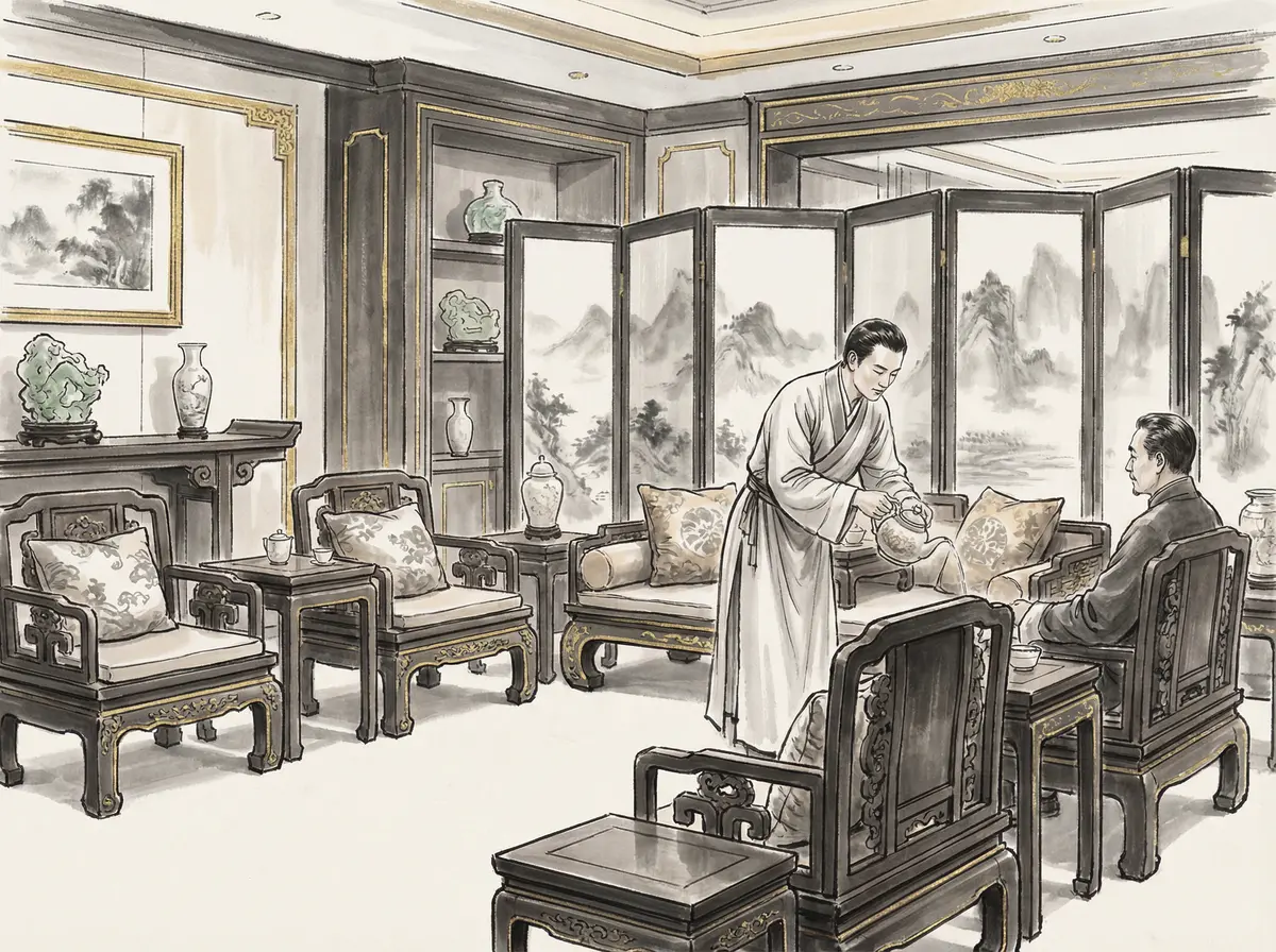 无限赌场VIP贵宾厅水墨画展示奢华博弈空间